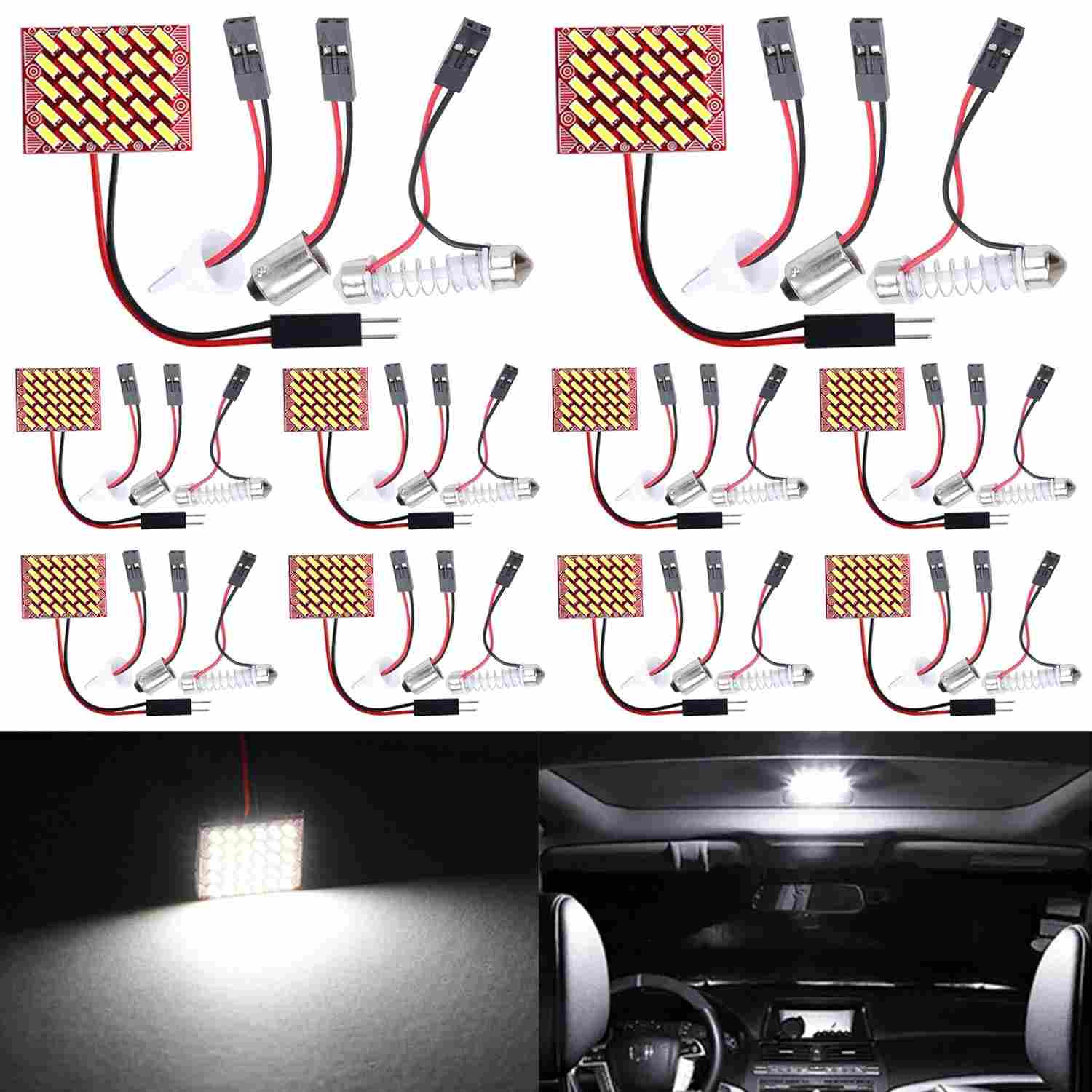 Kit 10 Painéis LED 30SMD 4014 Branco Puro 6500K - Iluminação Interna Automotiva DC 12V com Adaptadores T10/BA9S/Festoon
