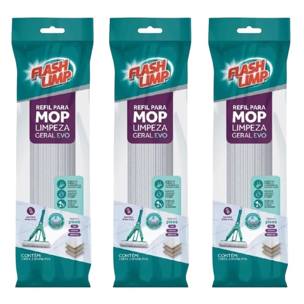 Kit 3 Refis Mop Evo Espuma PVA Dobrável - Limpeza Profissional com Rodo Mágico RMOP7673