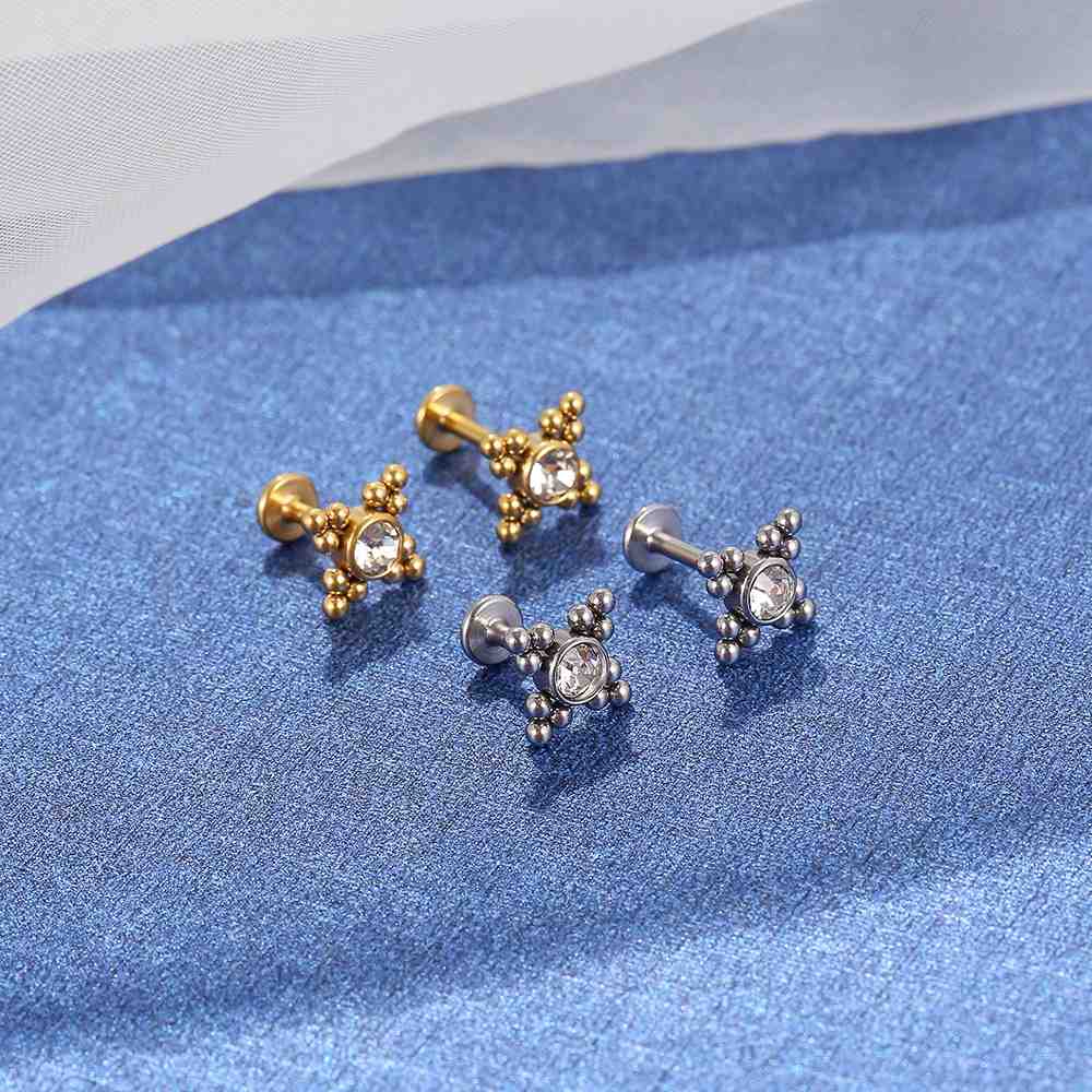 Kit 2 Piercings Labret Strass Aço Cirúrgico PVD