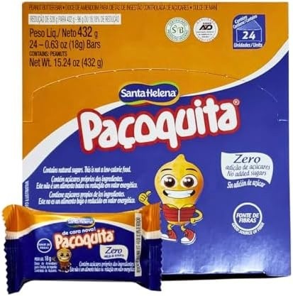 Paçoquinha Paçoca Paçoquita Diet Zero Açucar Quadrada Doce De Amendoim 24 Unidades 432g Santa Helena