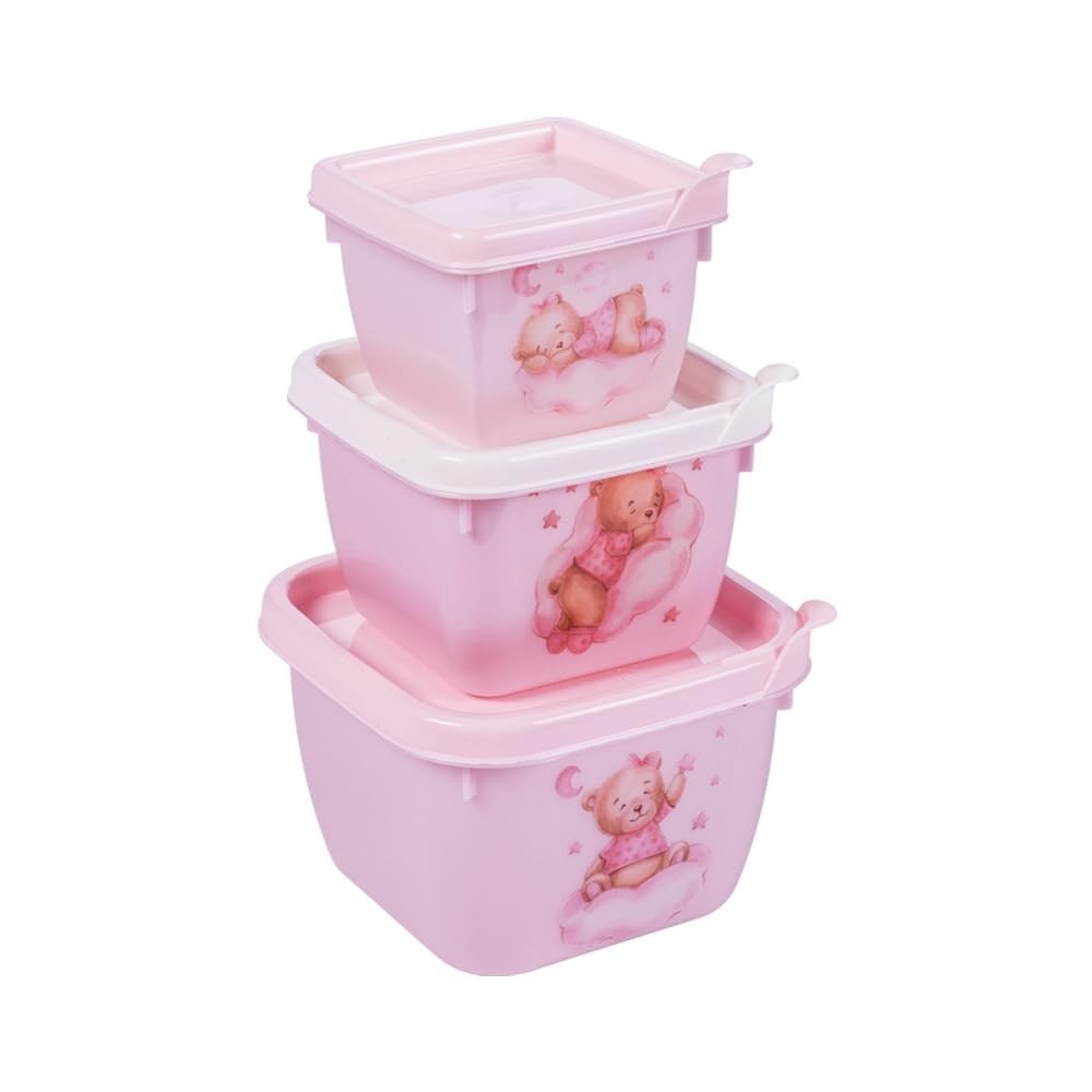 Kit 3 Potes Quadrados Decorados Infantil Conect Menina - Organização Divertida e Prática