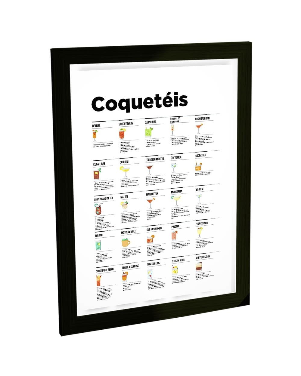 Quadro Decorativo A2 Drinks & Cocktails - Moldura Moderna para Bar e Cozinha