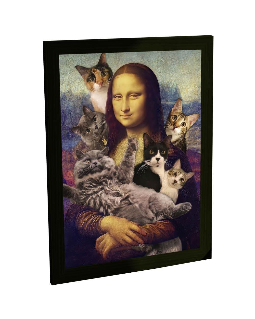 Quadro Decorativo Engraçado Mona Lisa com Gatos - Arte Exclusiva para Quarto e Sala