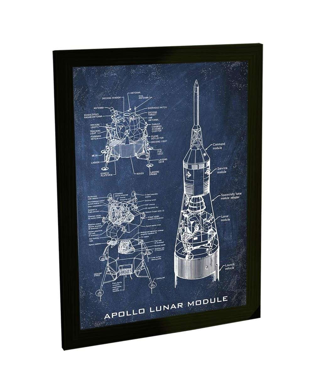 Quadro Decorativo A3 Nave Apollo Lua Espaço Astronômico | Moldura Premium em Pinus