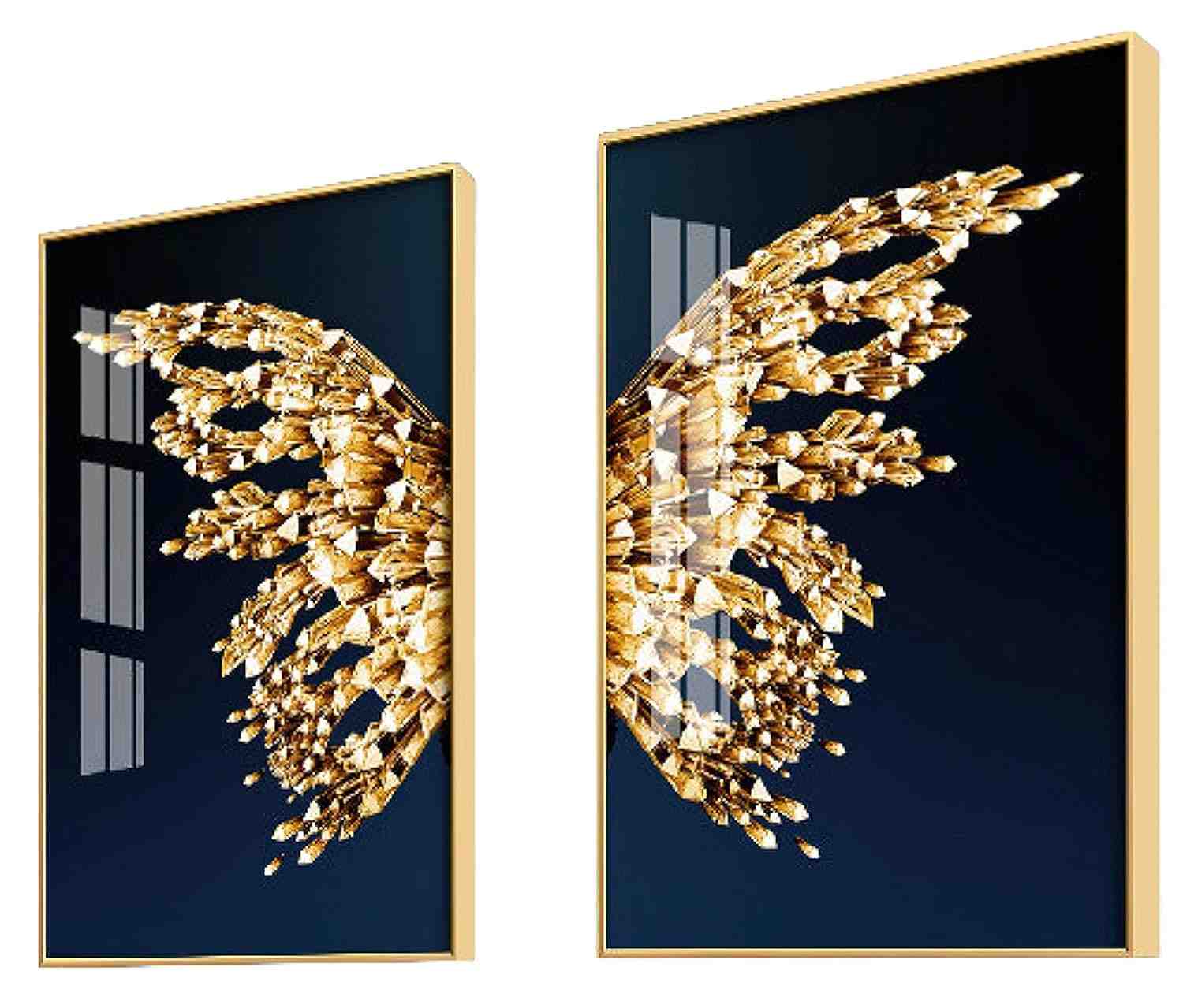 Quadro Decorativo Abstrato Dourado Golden Ouro Borboleta - 2 Unidades 60x40cm