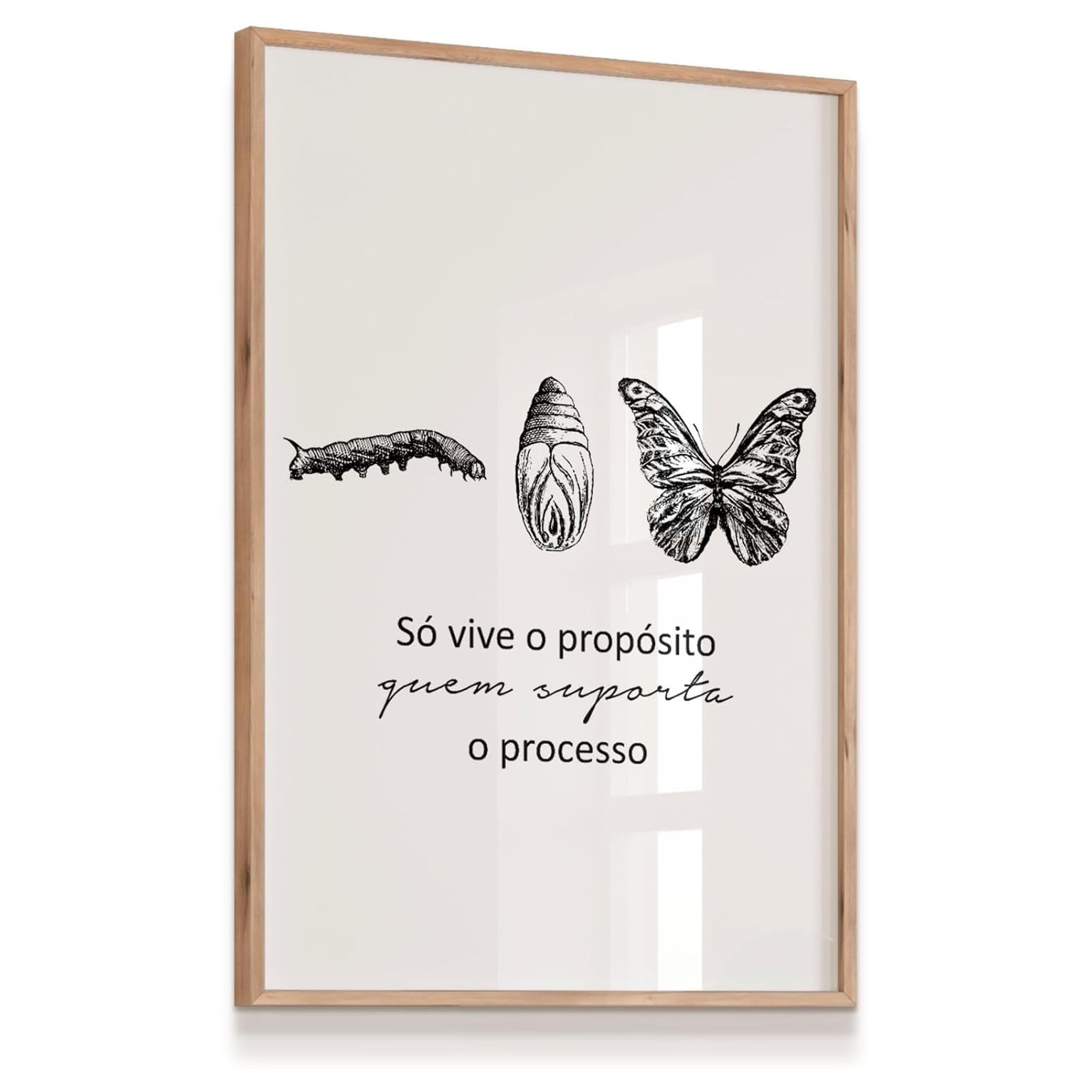Quadro Decorativo Borboleta Metamorfose com Frase Motivacional 33x43cm - Moldura Carvalho