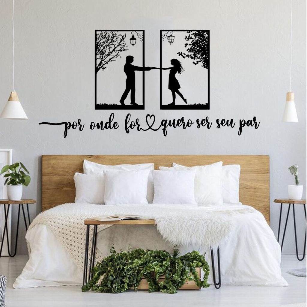 Quadro Casal Cabeceira + Frase Romântica MDF
