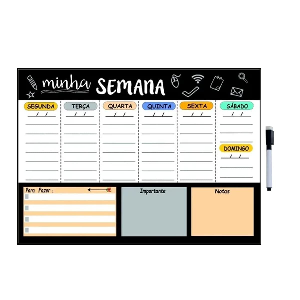 Quadro de Planejamento Semanal com Imãs 40x60cm - Organize Sua Rotina com Estilo
