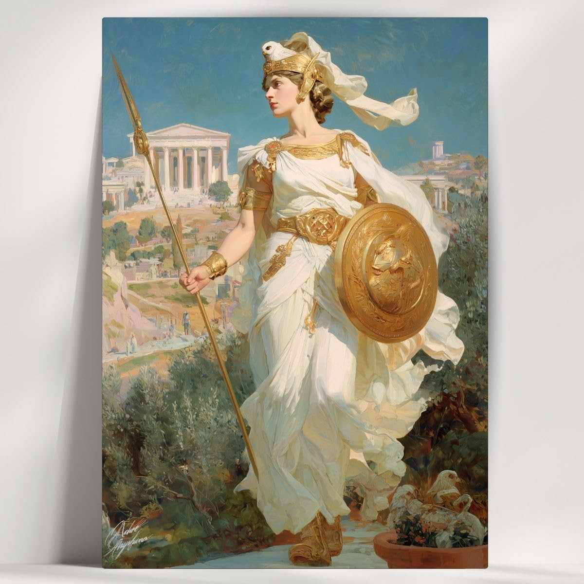 Quadro Decorativo Atena – Deusa da Sabedoria | 28x20cm | Pronto para Pendurar | Mitologia Grega