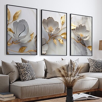 Quadro Floral Dourado: Elegância para Seu Lar