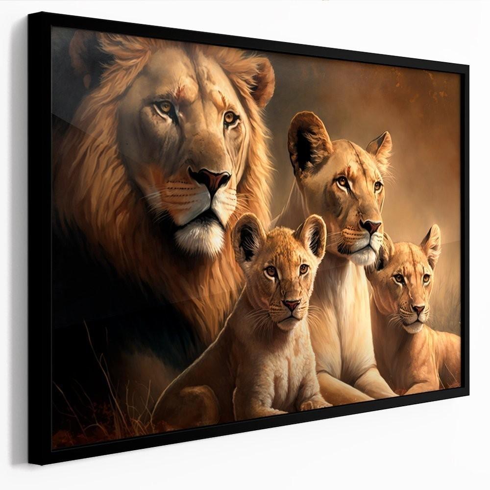 Quadro Leão com Filhotes 110x80cm - Decoração de Parede