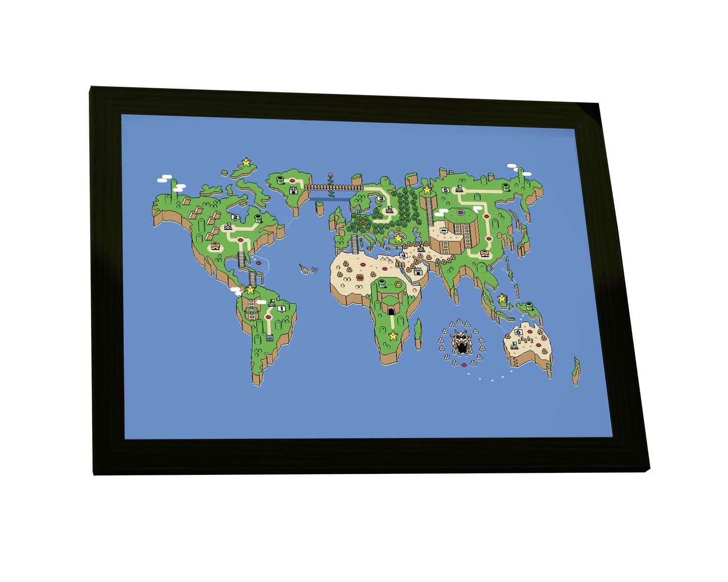 Quadro Decorativo A3 Mapa Mundi Video Game Retro - Moldura Pronta para Decorar