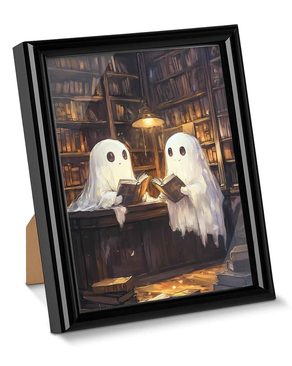 Pôster de Arte Gótica com Fantasmas - Quadro emoldurado para Decoração de Biblioteca ou Sala de Leitura