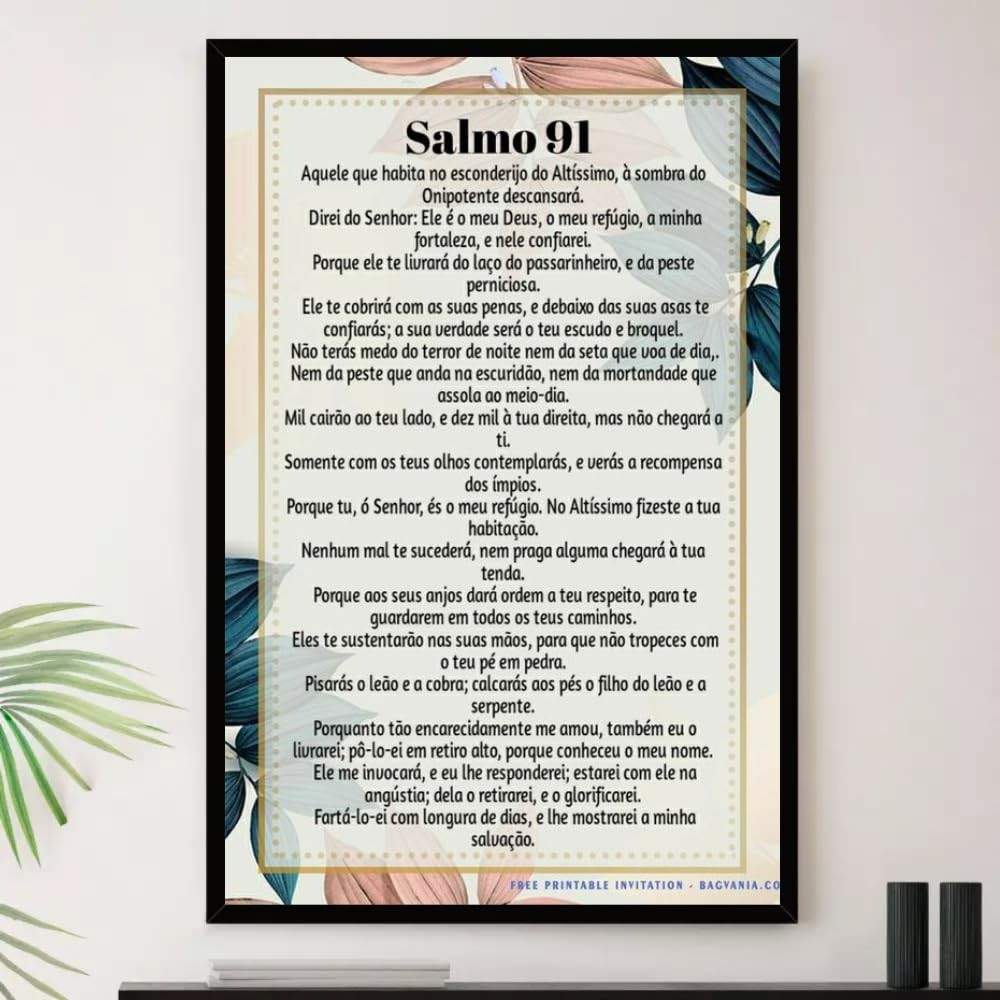 Quadro Salmo 91 em Moldura Premium - Decoração Religiosa com Fé e Estilo