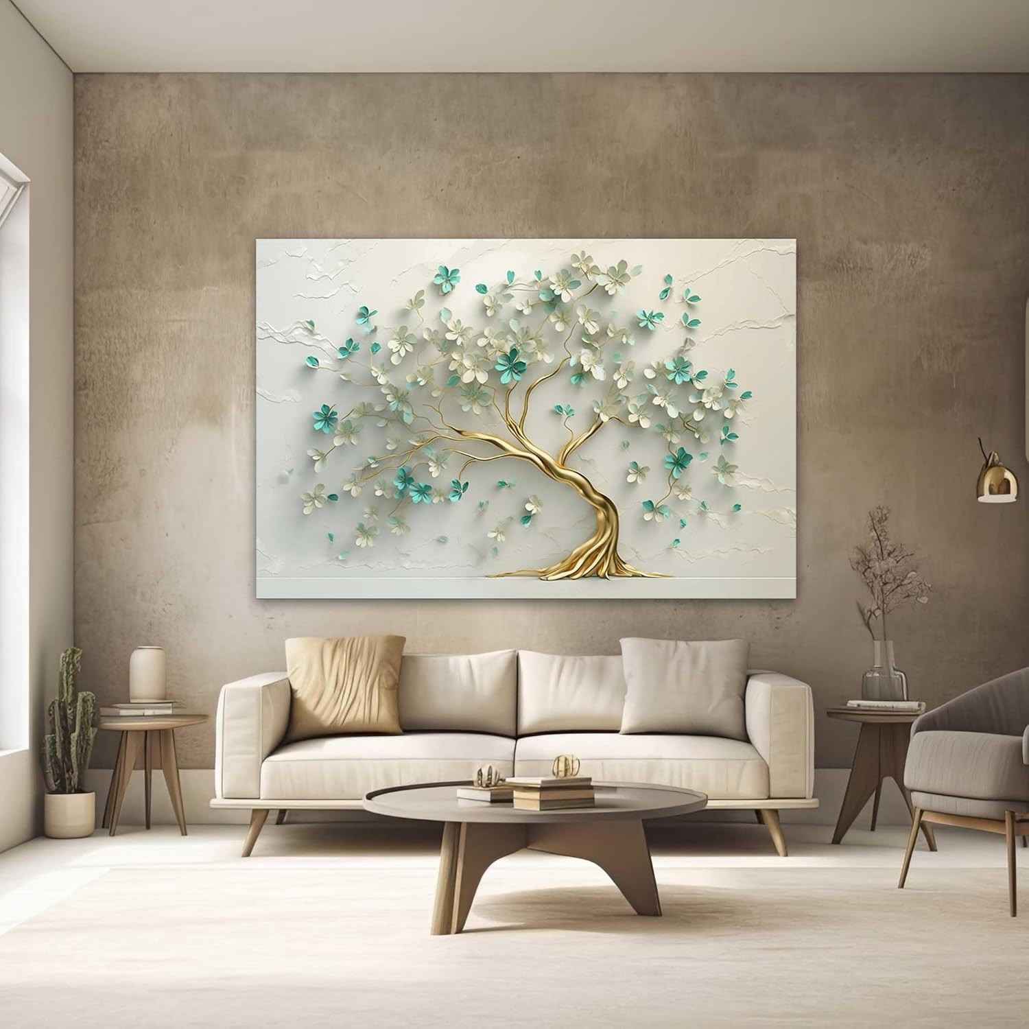 Quadro Decorativo Arvore Azul Verde 130x90cm - Arte Moderna para Quarto e Sala