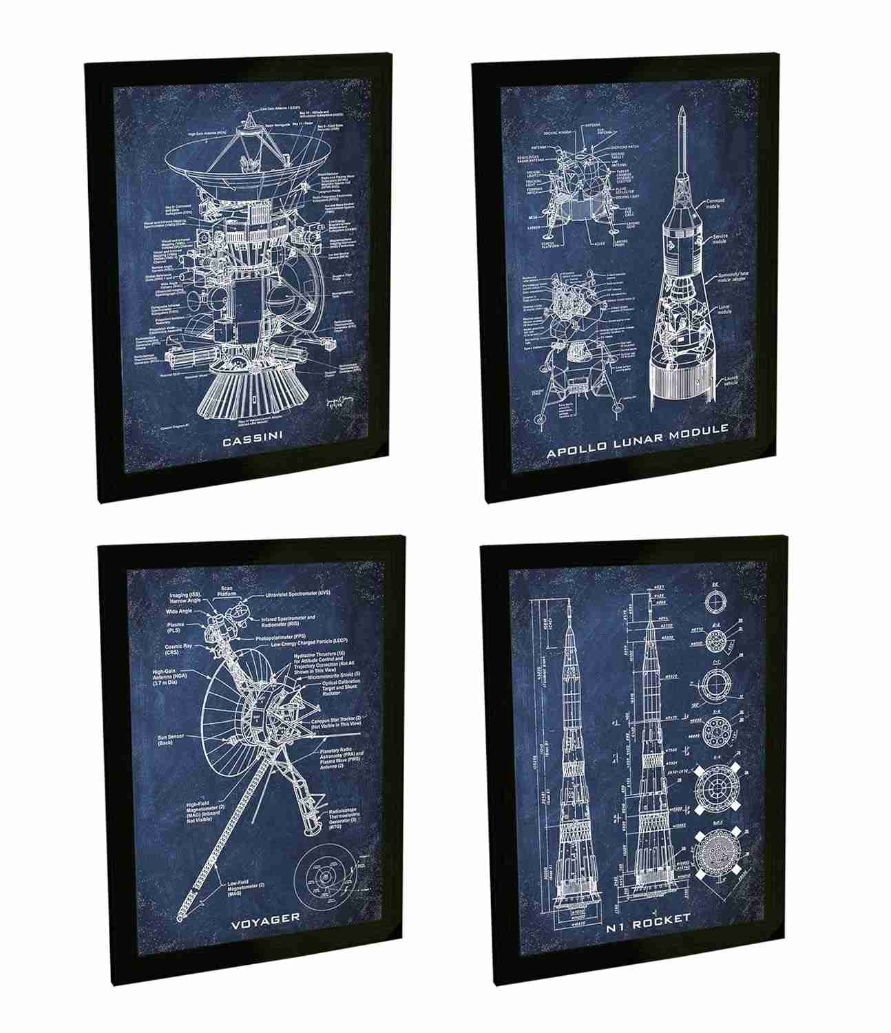 Quadros Decorativos Naves Espaciais Voyager, Apollo, Cassini e N1 - Astronomia para Decoração de Quarto e Sala