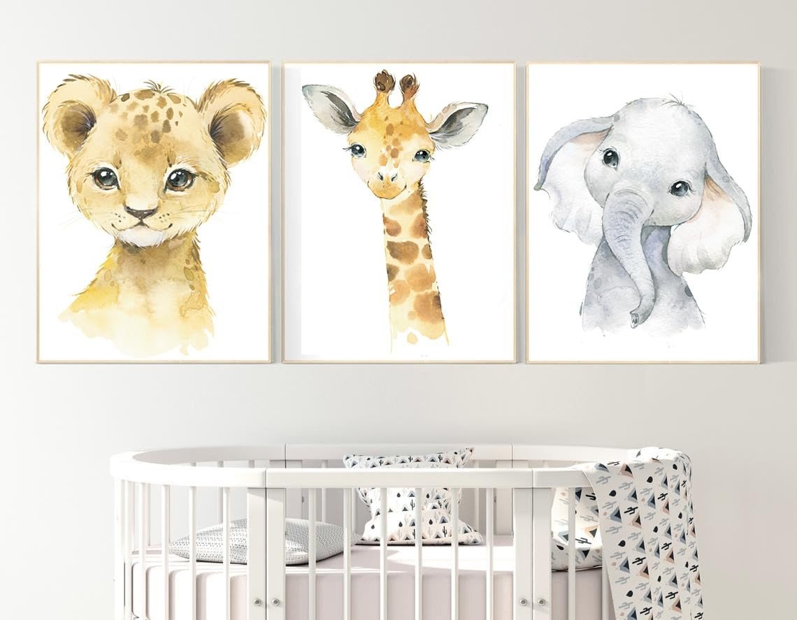 Quadros Decorativos Safari Aquarela - Kit com Vidro e Madeira para Ambientes Modernos