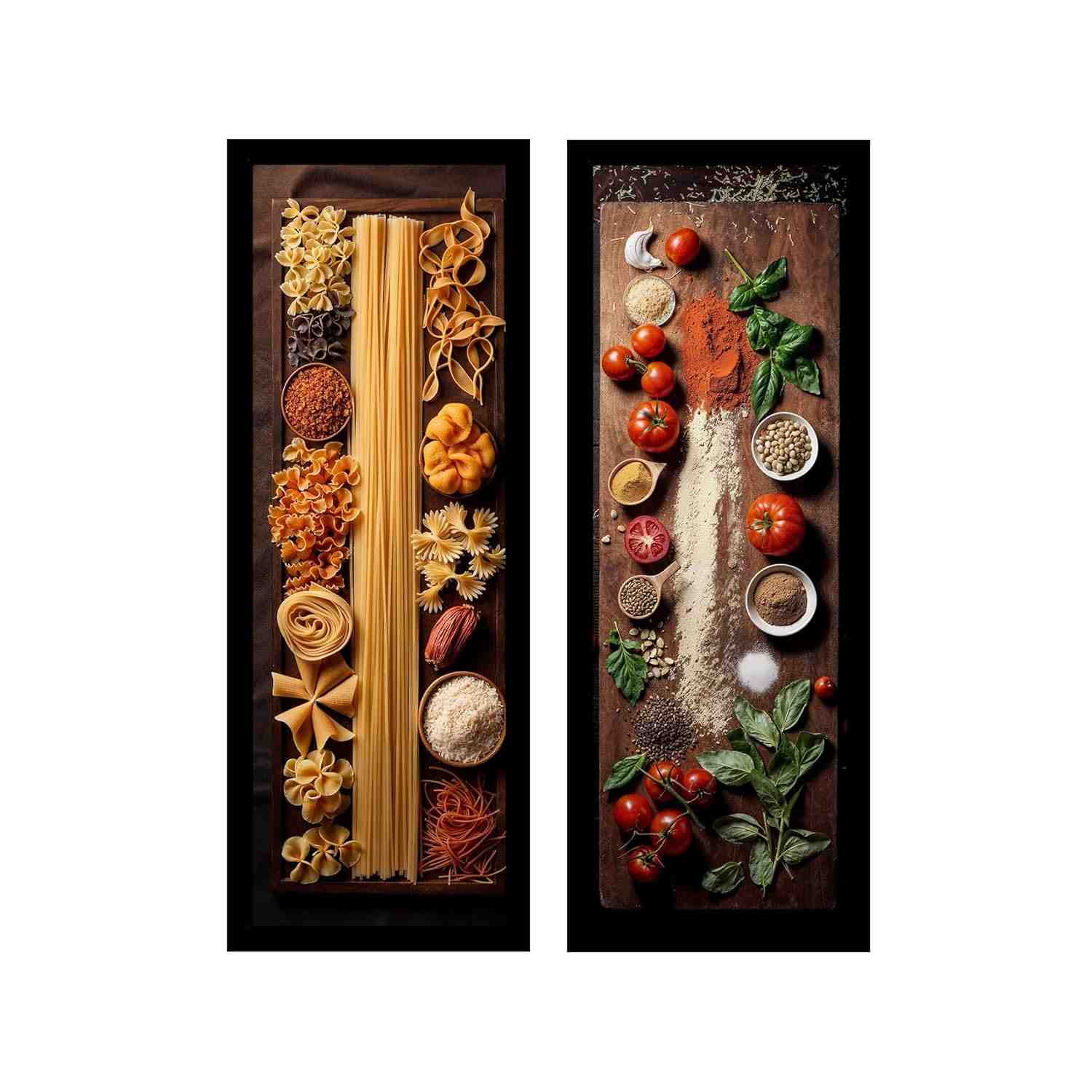 Kit 2 Quadros Decorativos para Cozinha Italiana - Moldura Preta com Vidro e Papel Fotográfico