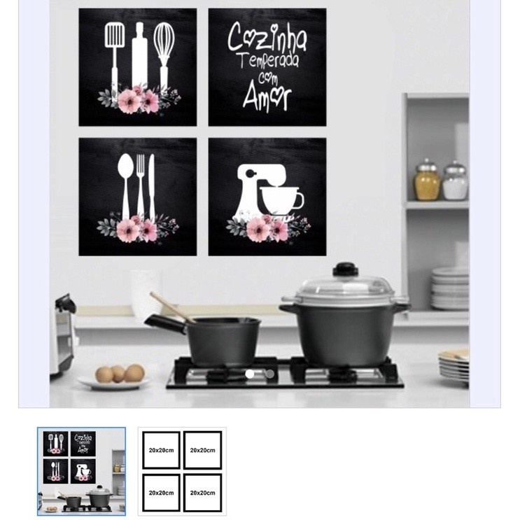 Quadros Cozinha Rosa: Kit 4 Peças 20x20