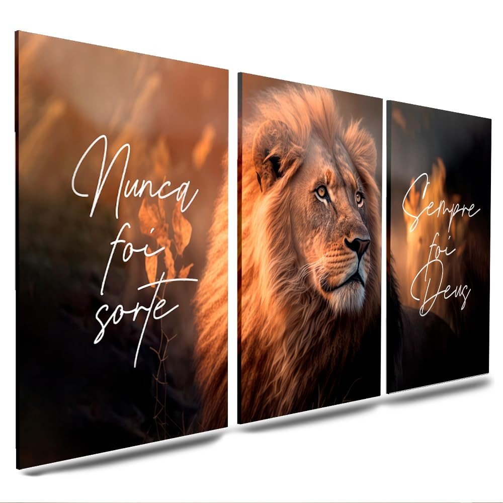 Kit 3 Quadros Decorativos Leão de Judá - Motivacional e Inspirador para Sala e Quarto