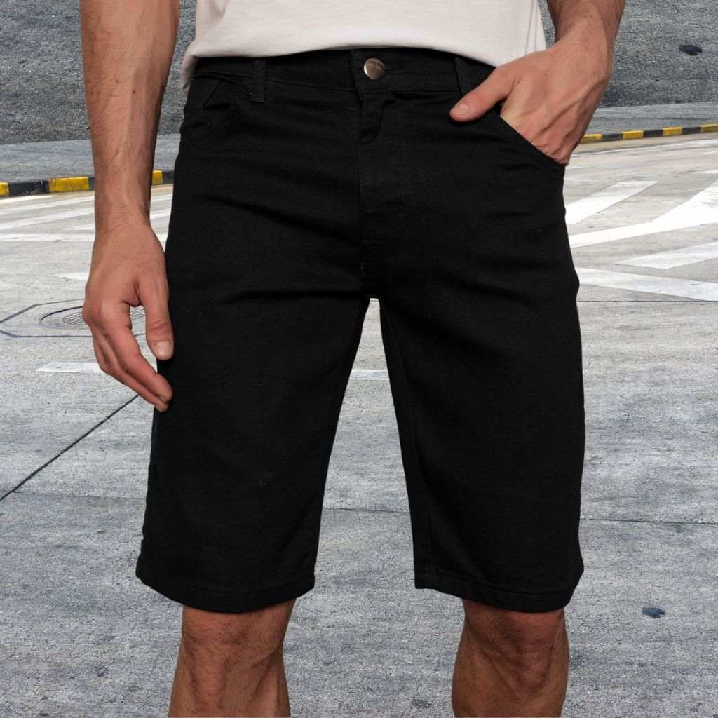 Bermuda Jeans Masculina Preta com Elastano | Alta Qualidade