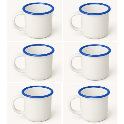 Caneca Esmaltada Branca com Borda Azul nº 6: Estilo e Qualidade