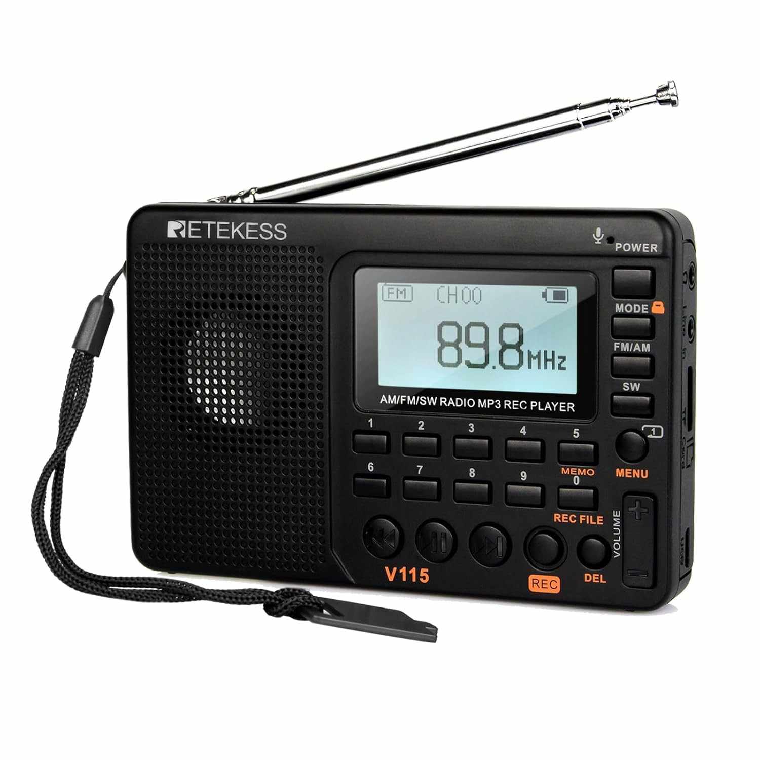 Rádio Retekess V115 Digital AM FM SW Portátil: Som de Qualidade e Gravação no Bolso