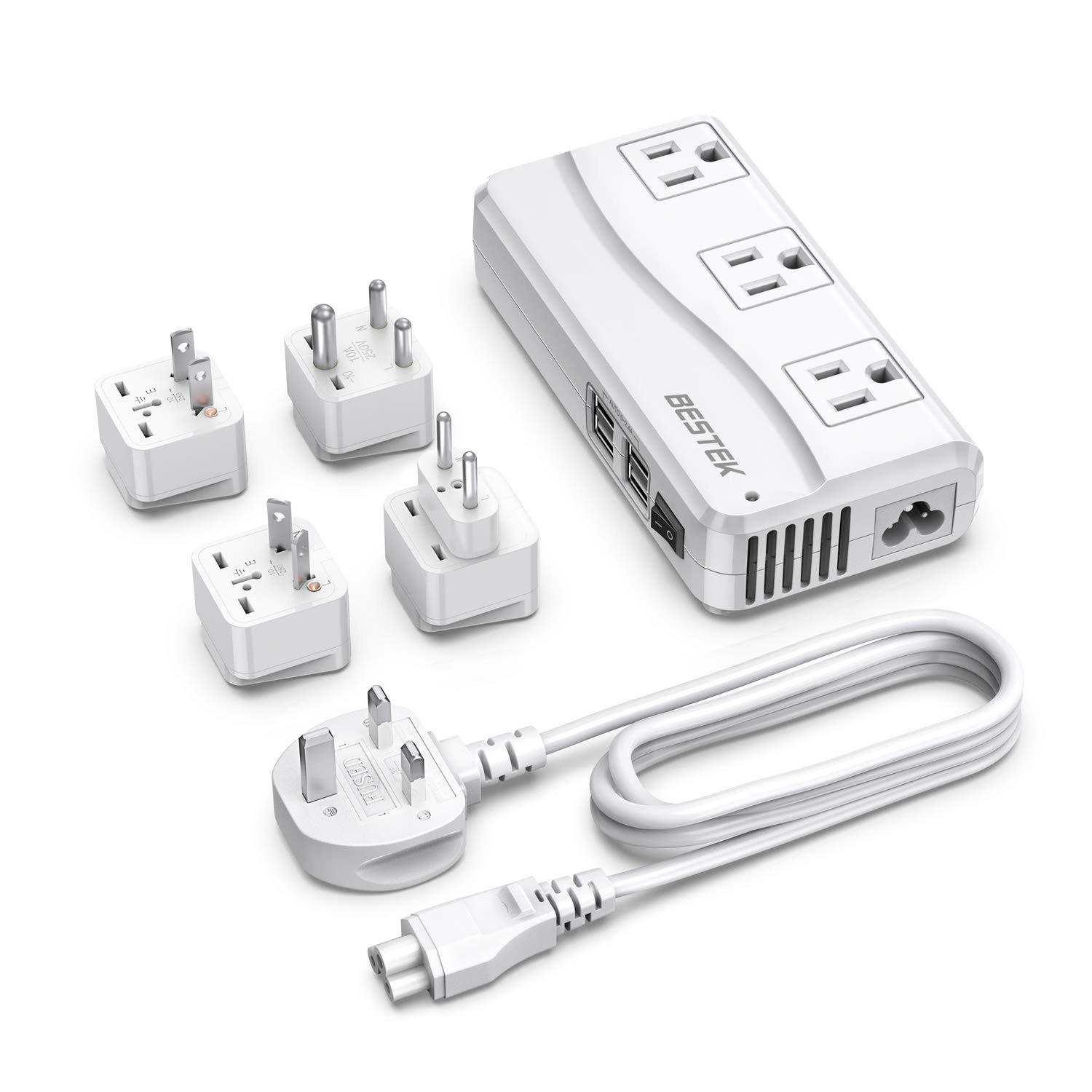 Adaptador Universal BESTEK 250W: Carregue Tudo em Qualquer Lugar com USB e Tomadas Globais