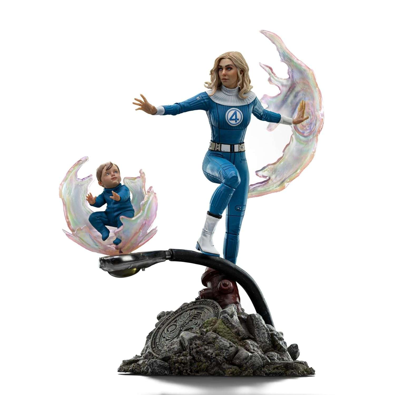 Estátua Colecionável Invisible Woman e Franklin - Quarteto Fantástico - Iron Studios Escala 1/10