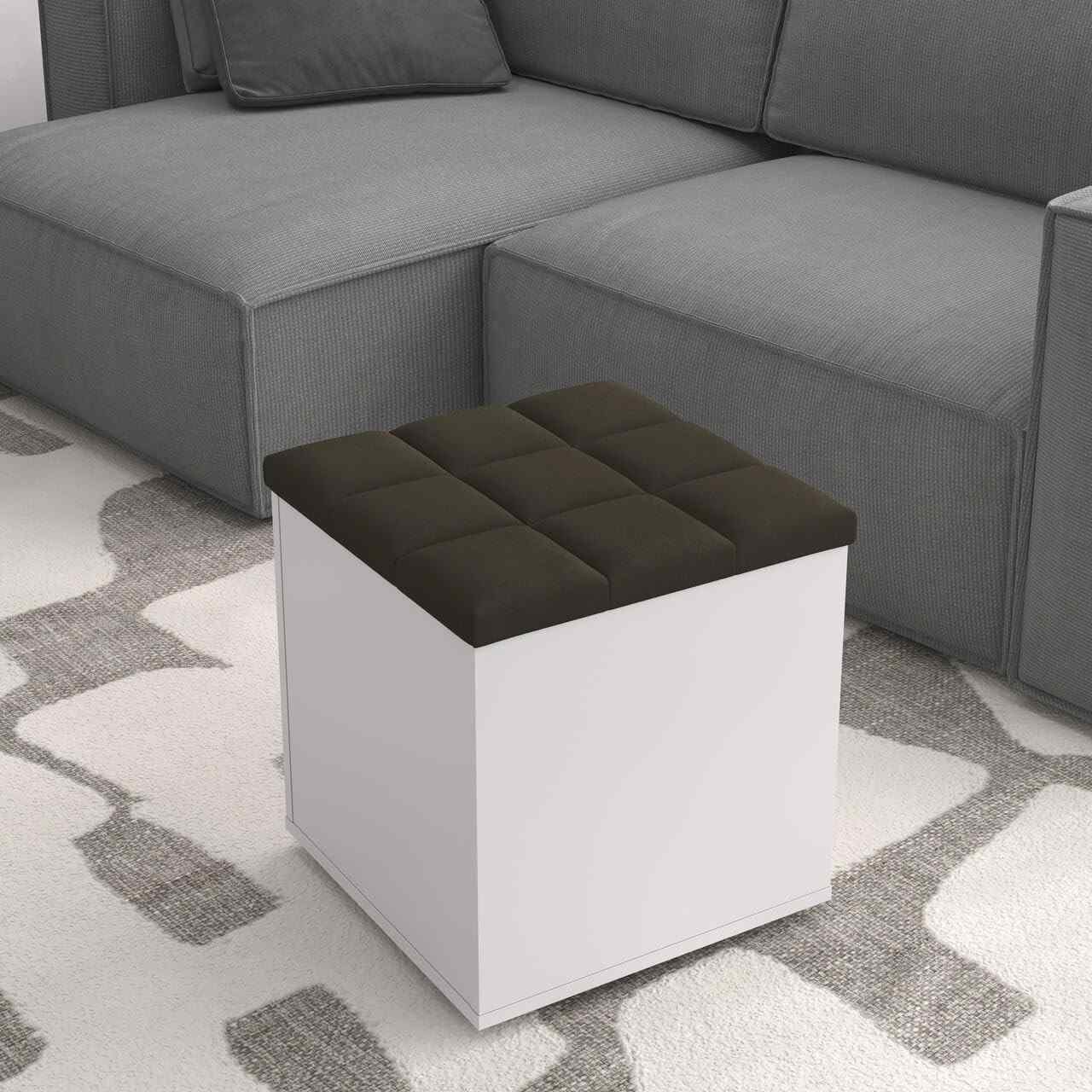 Puff Báu Banqueta Organizador - Caixa de Brinquedos com Estilo para Sala e Quarto (Marrom)