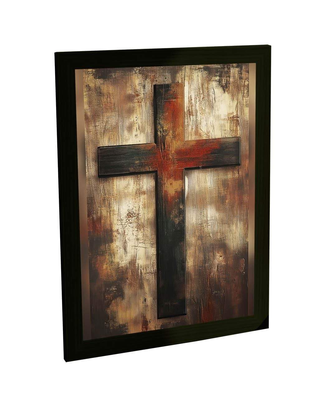 Quadro Decorativo Religioso com Moldura - Cruz de Jesus Cristo para Decoração de Quarto e Sala