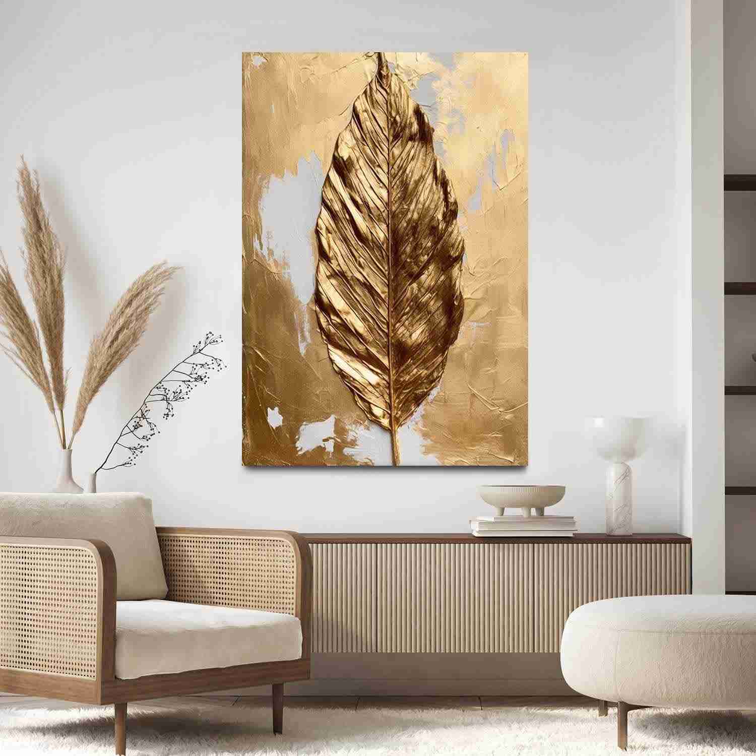 Quadro Decorativo Folha Dourada 40x60cm - Arte Moderna para Sala e Quarto