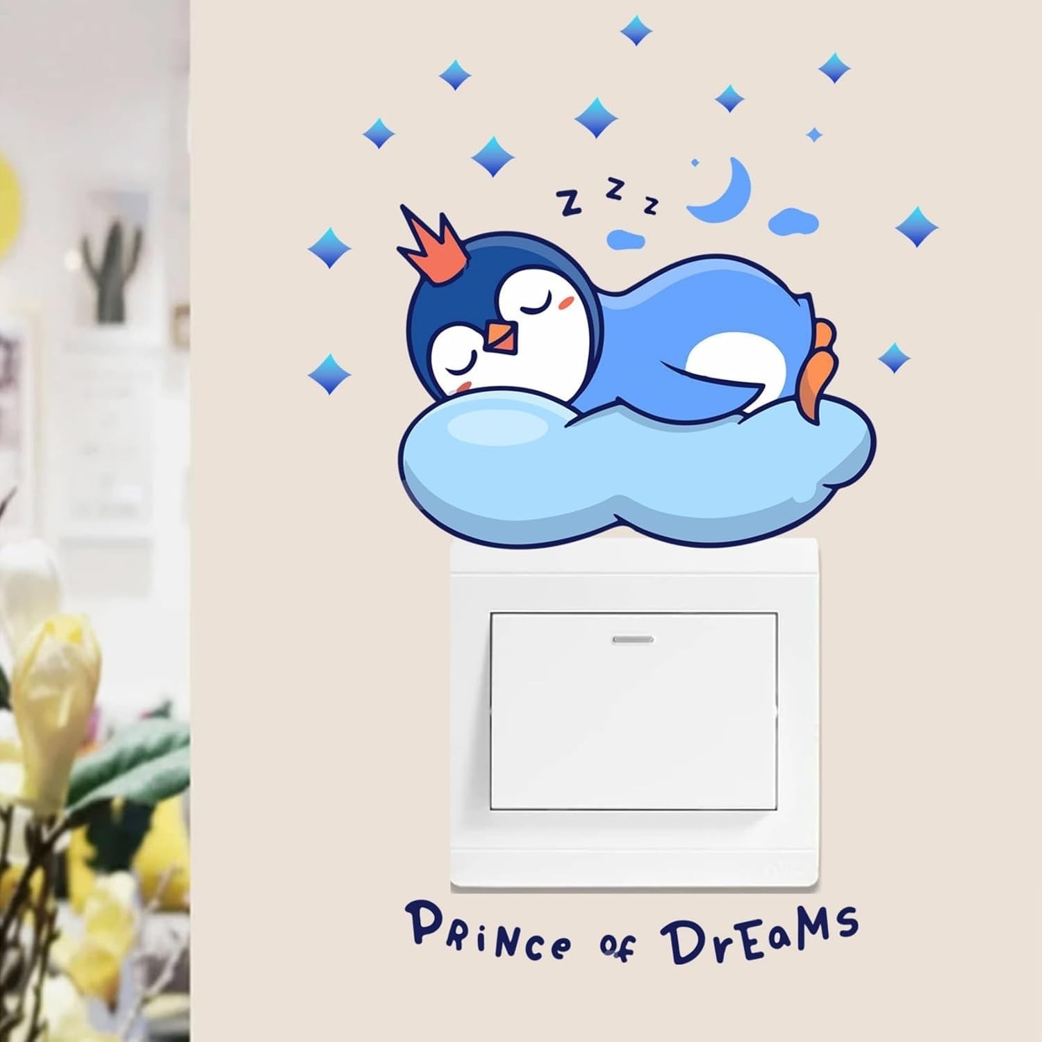 Decalque Luminoso Pinguim Dormindo: Ilumine seu Quarto com Charme Azul!