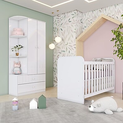 Quarto de Bebê Compacto: Berço e Guarda-Roupa Sonho