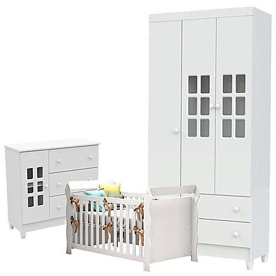 Quarto de Bebê Completo: Mariah Branco Brilho