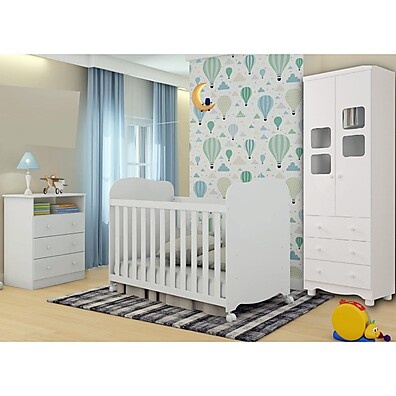 Quarto de Bebê Completo Uli: Berço Americano, Cômoda e Guarda-Roupa