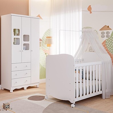 Quarto de Bebê Completo Uli – Berço + Guarda-Roupa 3 Portas