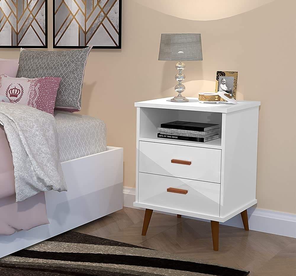Mesa de Cabeceira com 2 Gavetas Italia Branco – Estilo e Organização para seu Quarto