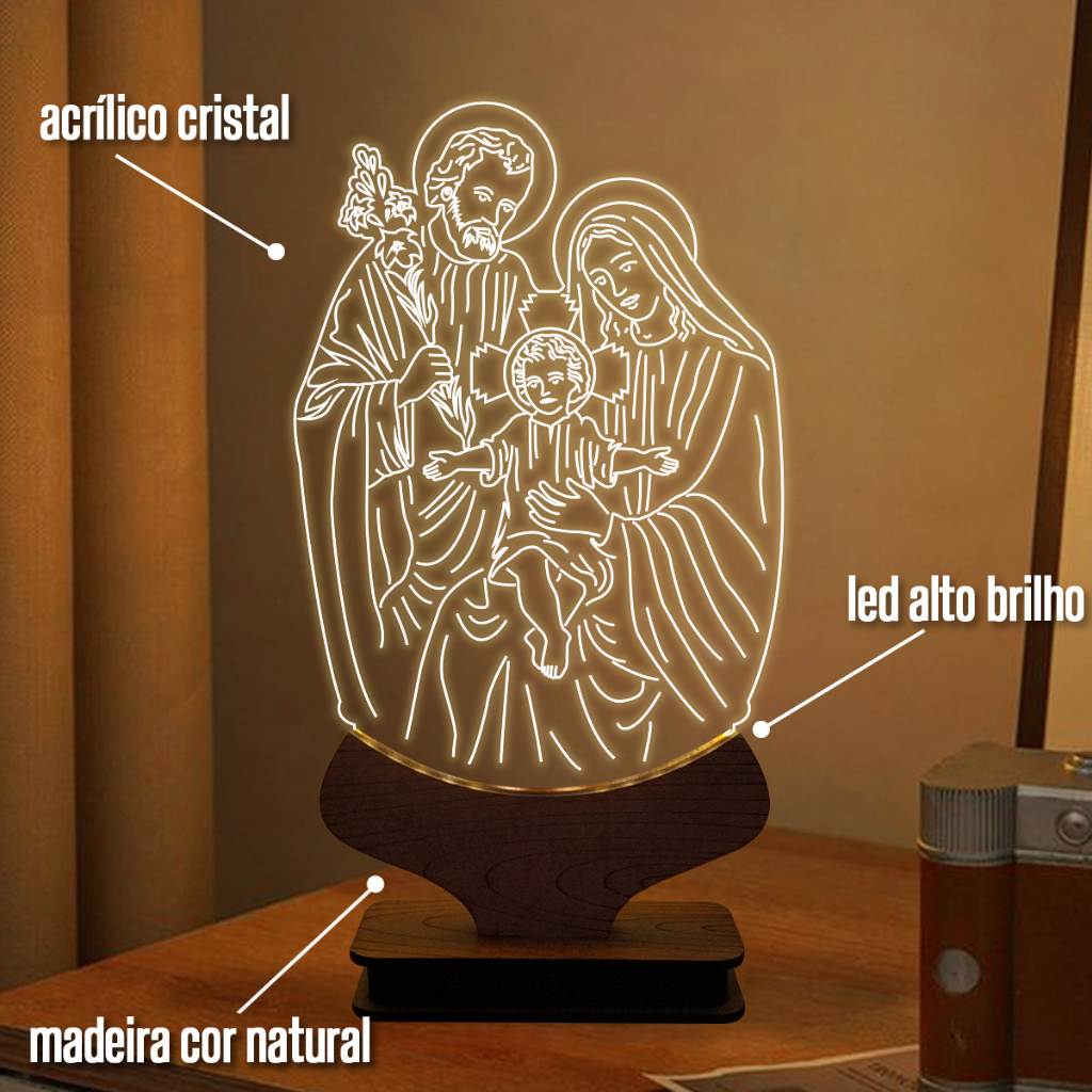 Luminária Religiosa Sagrada Família LED – Decoração Aconchegante para Sala e Quarto