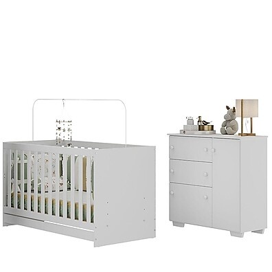 Quarto Infantil 3 em 1 Algodão Doce: Berço, Mini Cama & Cômoda