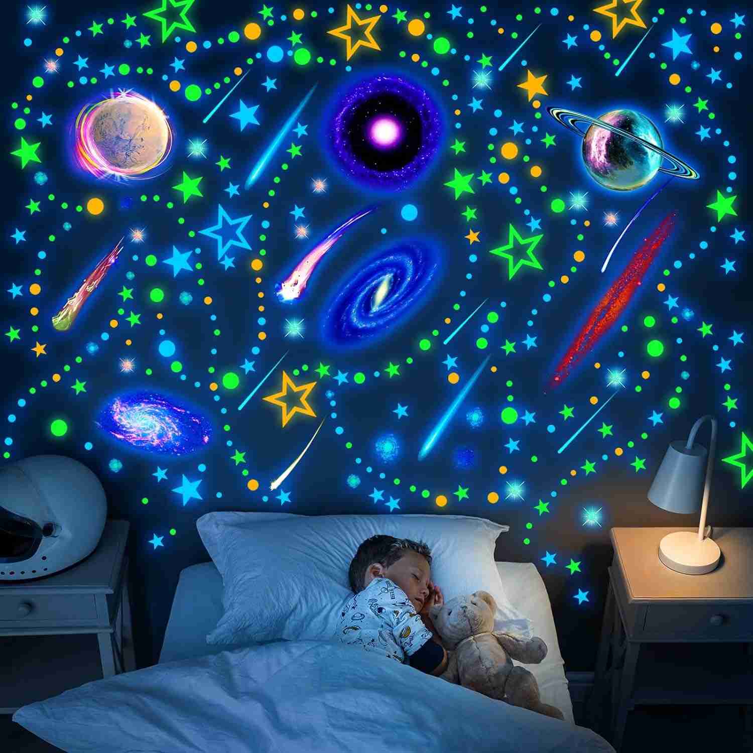 518 Adesivos que Brilham no Escuro - Estrelas e Planetas para Decoração de Quarto Infantil e Galáxia