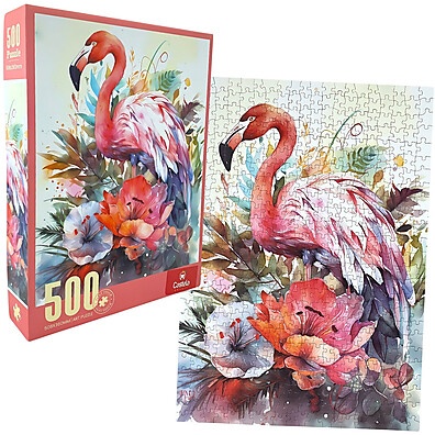 Quebra-Cabeça 500 Peças: Flamingo e Flores Castela