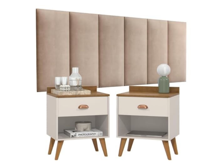 Conjunto Cama Queen com Cabeceira Julia e 2 Mesas de Cabeceira Perola - Design Sofisticado e Fácil Montagem