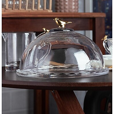 Queijeira Golden Bird 20cm – Elegância em Cristal Ecológico