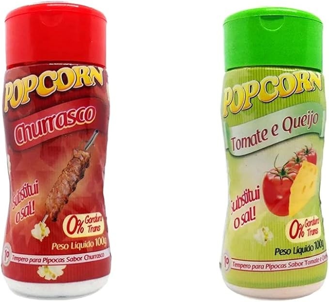 Temperos P/ Pipoca Popcorn Cx 12 Frascos. 6 Churrasco - 6 Tomate e Queijo
