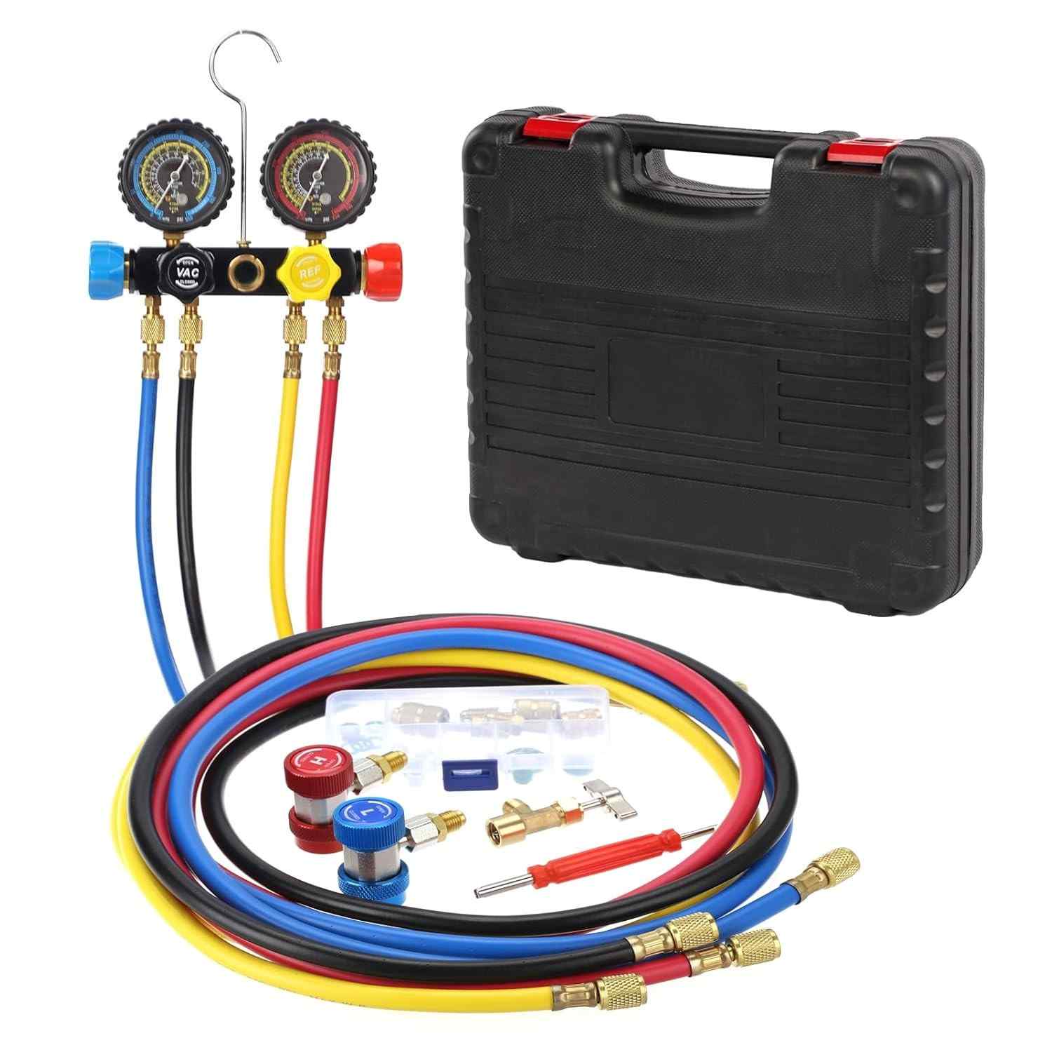 Conjunto Manômetro Coletor 4 Vias PB Motor Tech: R22, R134A, R410A | Acopladores Rápidos e Ferramentas Essenciais