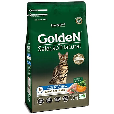 Ração Golden Gatos Castrados 10kg – Frango, Abóbora e Alecrim
