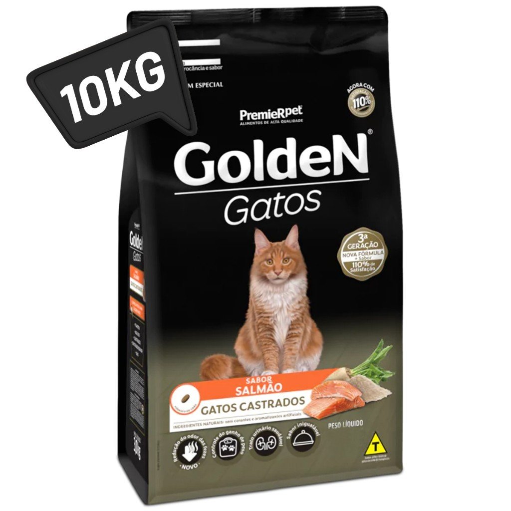 Ração Golden Gatos Castrados Salmão 10,1kg: Saúde e Sabor!