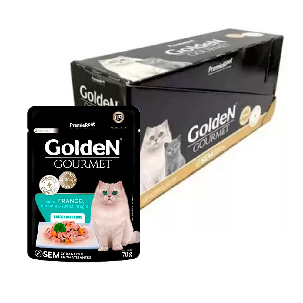Ração Golden Gourmet Castrados: 20 Sachês de Frango 70g