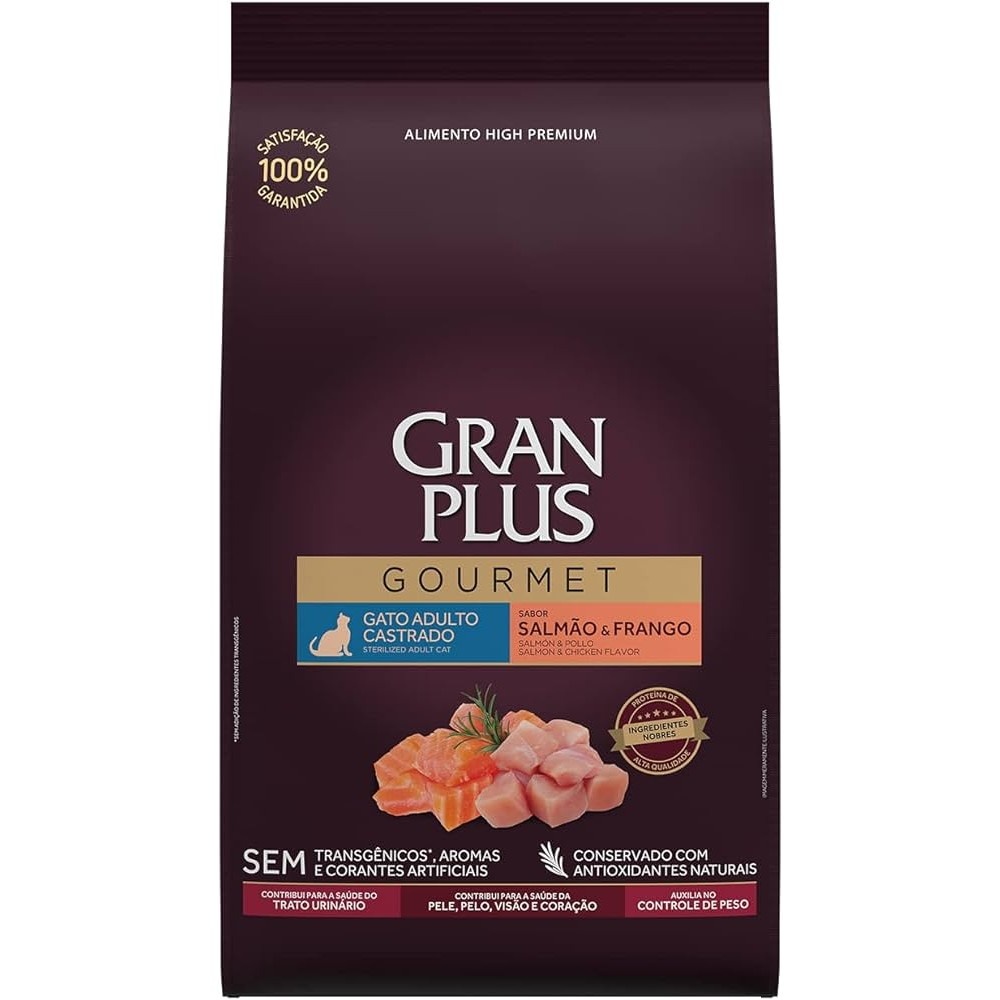 Ração Gran Plus Gourmet para Gatos Castrados – 10,1kg Salmão e Frango